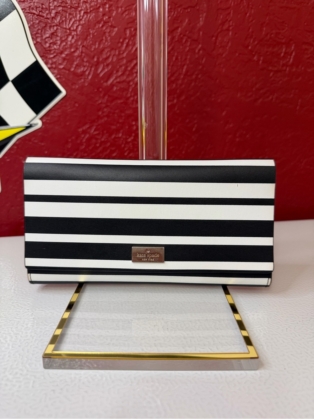 kate spade Black and White Striped Clutch Wallet